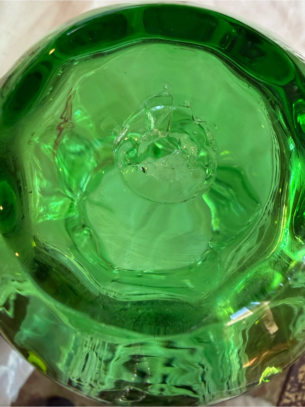 Vintage Green Handblown Glass Vase with Ruffled Rim - Picture 2 of 5